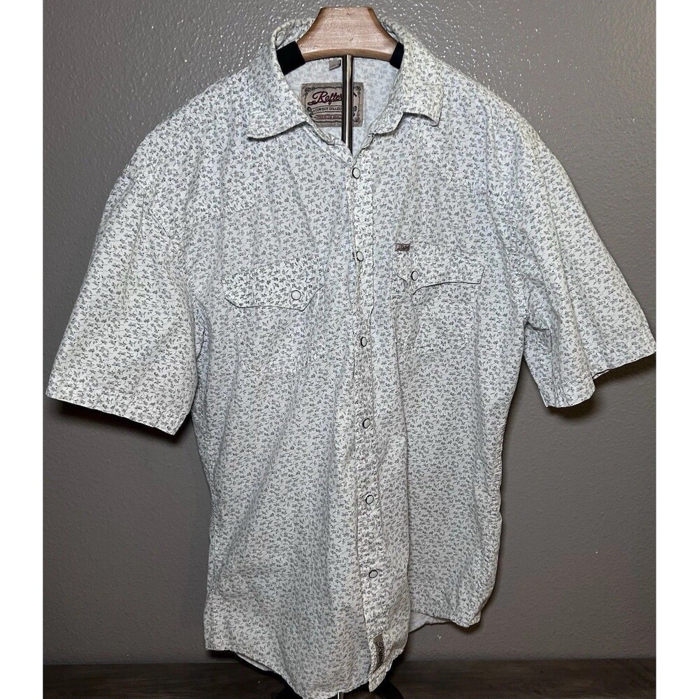 Men’s Rafter C Western Pearl Snap Button Up Short Sleeve Shirt Size Large